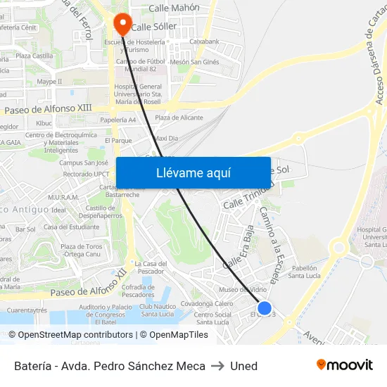 Batería - Avda. Pedro Sánchez Meca to Uned map