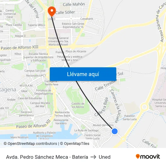 Avda. Pedro Sánchez Meca - Batería to Uned map