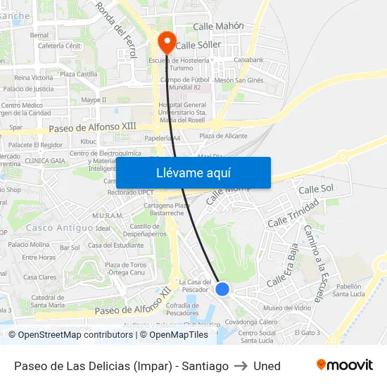 Paseo de Las Delicias (Impar) - Santiago to Uned map