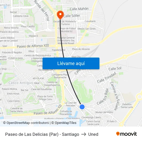 Paseo de Las Delicias (Par) - Santiago to Uned map