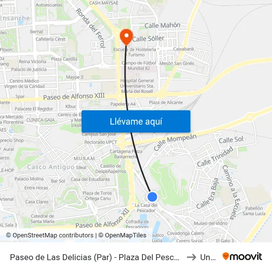 Paseo de Las Delicias (Par) - Plaza Del Pescador to Uned map