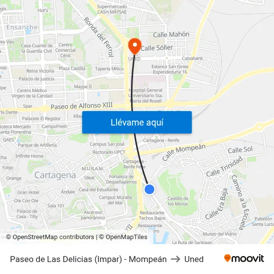 Paseo de Las Delicias (Impar) - Mompeán to Uned map