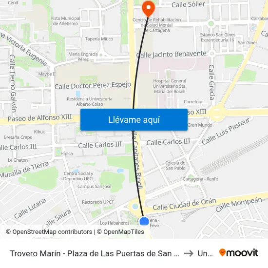 Trovero Marín - Plaza de Las Puertas de San José to Uned map