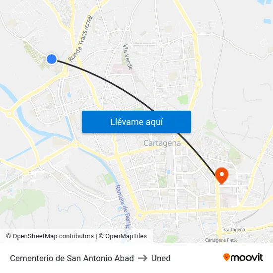 Cementerio de San Antonio Abad to Uned map