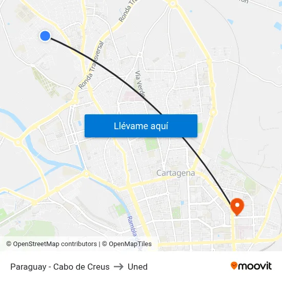 Paraguay - Cabo de Creus to Uned map