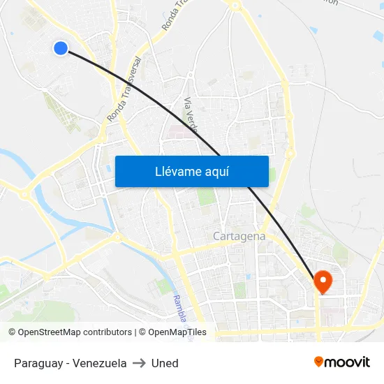 Paraguay - Venezuela to Uned map