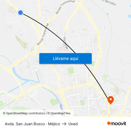 Avda. San Juan Bosco - Méjico to Uned map