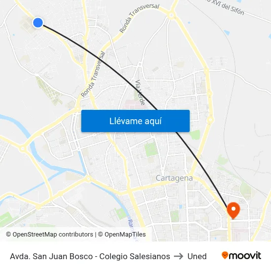 Avda. San Juan Bosco - Colegio Salesianos to Uned map