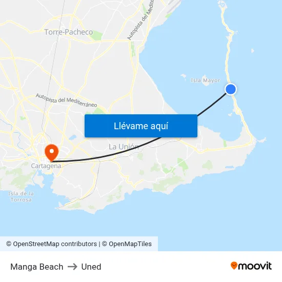 Manga Beach to Uned map