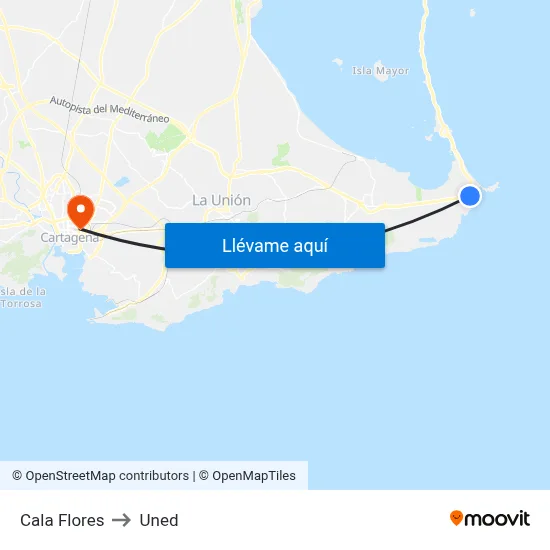 Cala Flores to Uned map