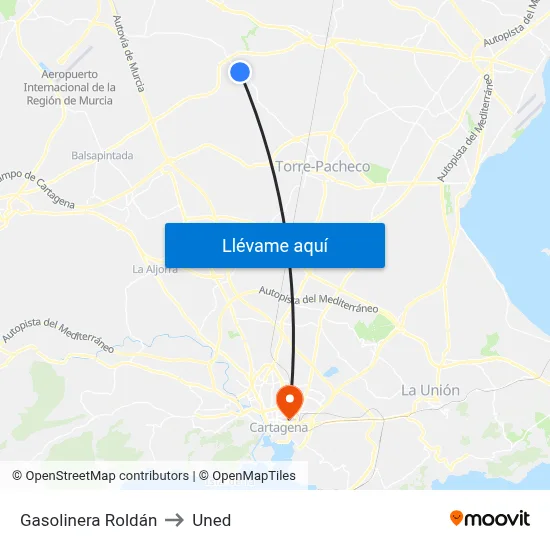 Gasolinera Roldán to Uned map