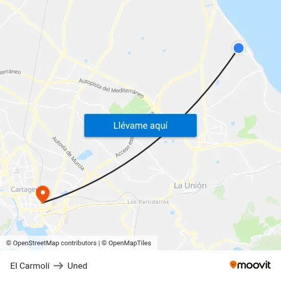 El Carmolí to Uned map