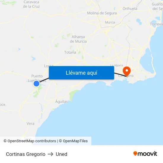 Cortinas Gregorio to Uned map