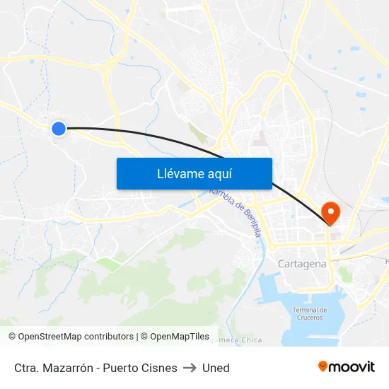 Ctra. Mazarrón - Puerto Cisnes to Uned map