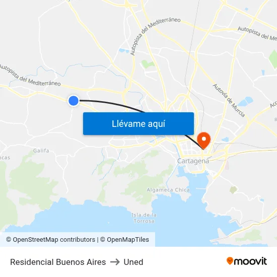 Residencial Buenos Aires to Uned map