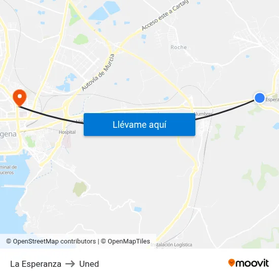 La Esperanza to Uned map