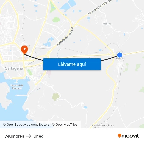 Alumbres to Uned map