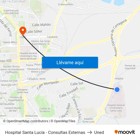 Hospital Santa Lucía - Consultas Externas to Uned map