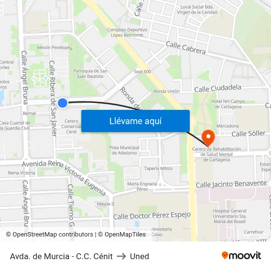 Avda. de Murcia - C.C. Cénit to Uned map