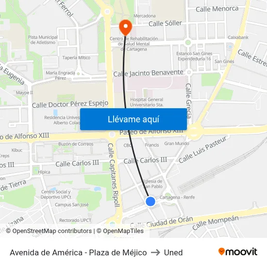 Avenida de América - Plaza de Méjico to Uned map