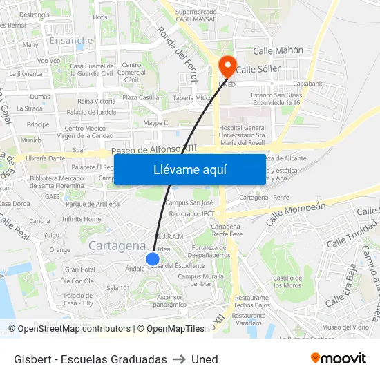 Gisbert - Escuelas Graduadas to Uned map