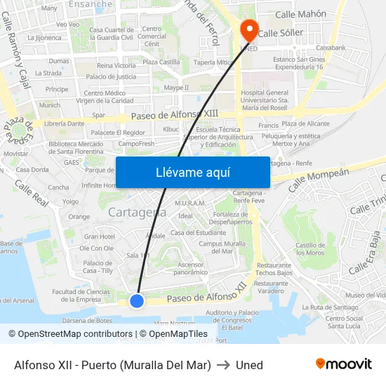 Alfonso XII - Puerto (Muralla Del Mar) to Uned map
