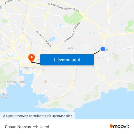 Casas Nuevas to Uned map