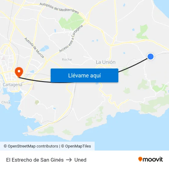 El Estrecho de San Ginés to Uned map