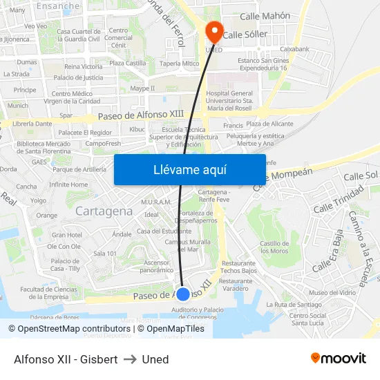 Alfonso XII - Gisbert to Uned map