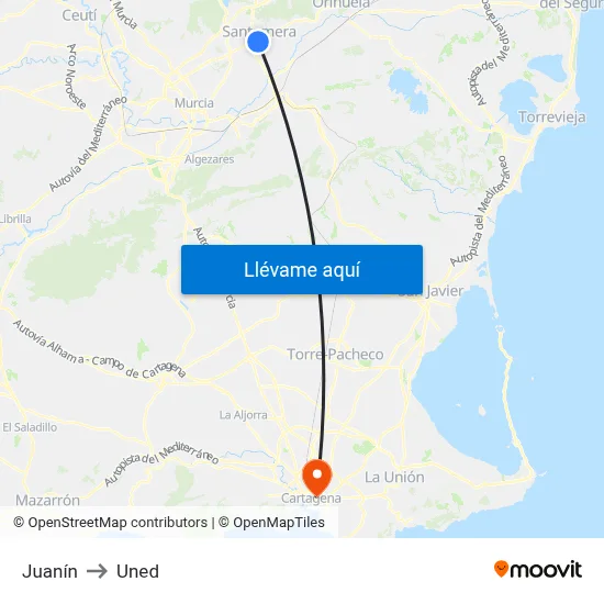 Juanín to Uned map