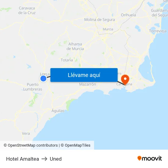 Hotel Amaltea to Uned map