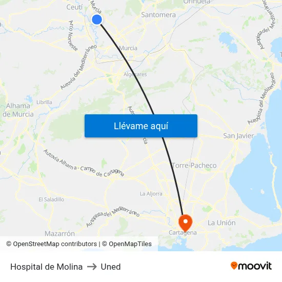 Hospital de Molina to Uned map