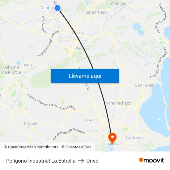 Polígono Industrial La Estrella to Uned map