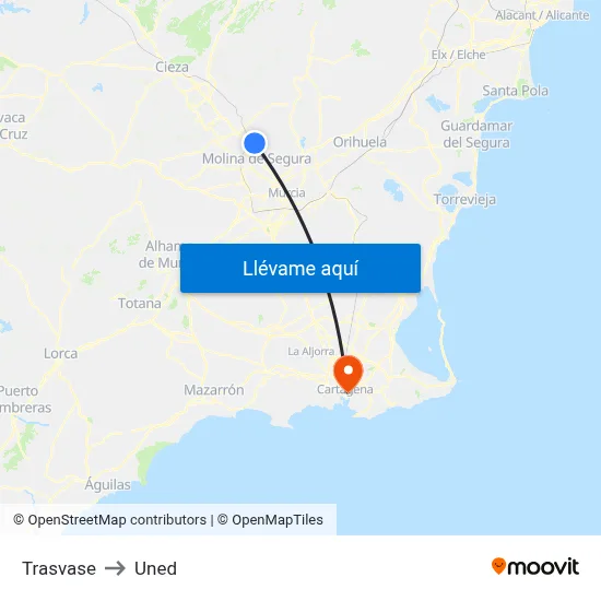 Trasvase to Uned map