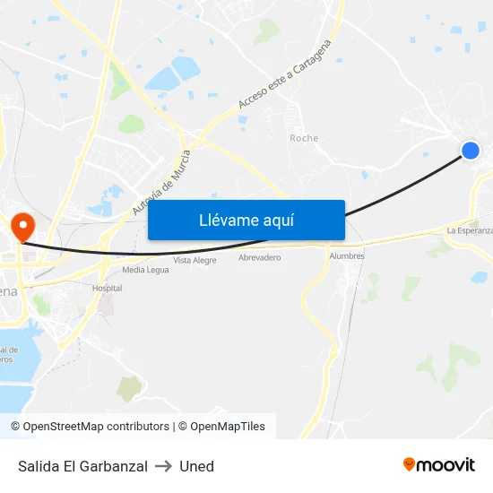 Salida El Garbanzal to Uned map