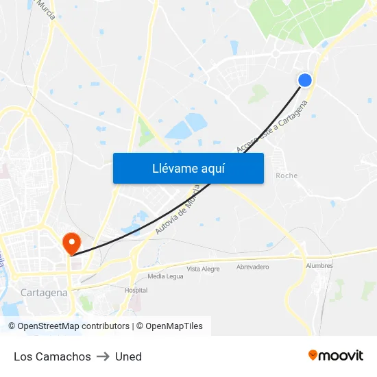 Los Camachos to Uned map