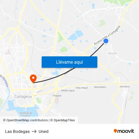 Las Bodegas to Uned map