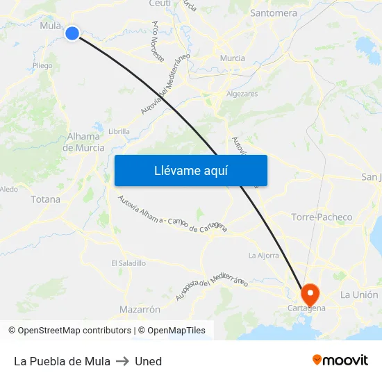 La Puebla de Mula to Uned map