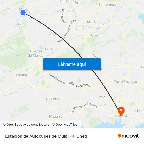 Estación de Autobuses de Mula to Uned map