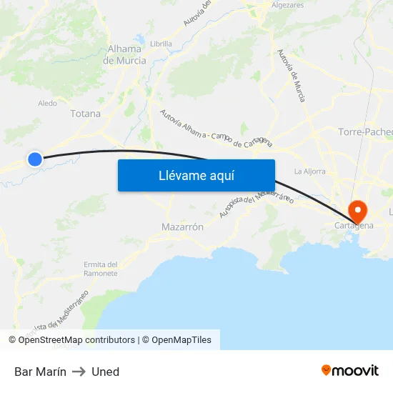 Bar Marín to Uned map
