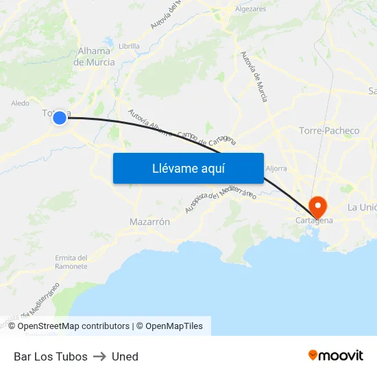 Bar Los Tubos to Uned map