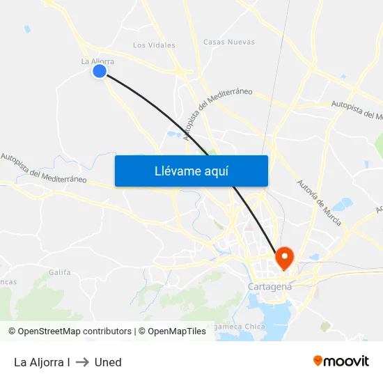 La Aljorra I to Uned map