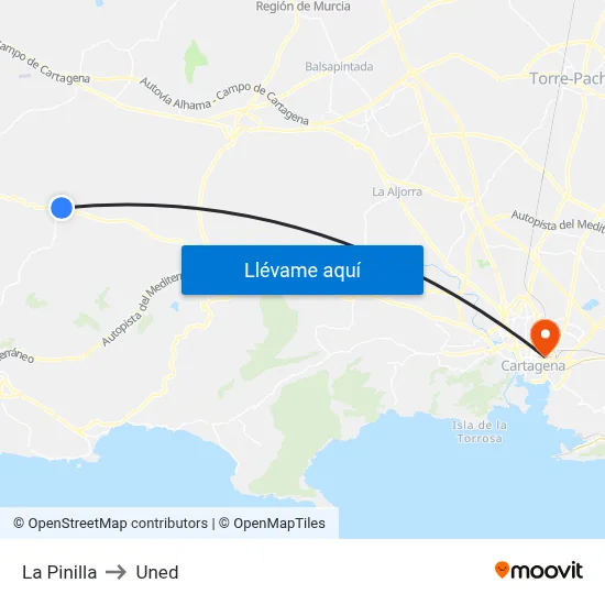 La Pinilla to Uned map