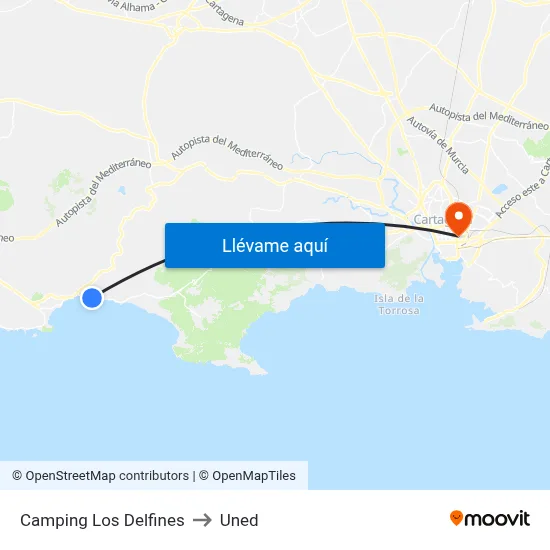 Camping Los Delfines to Uned map