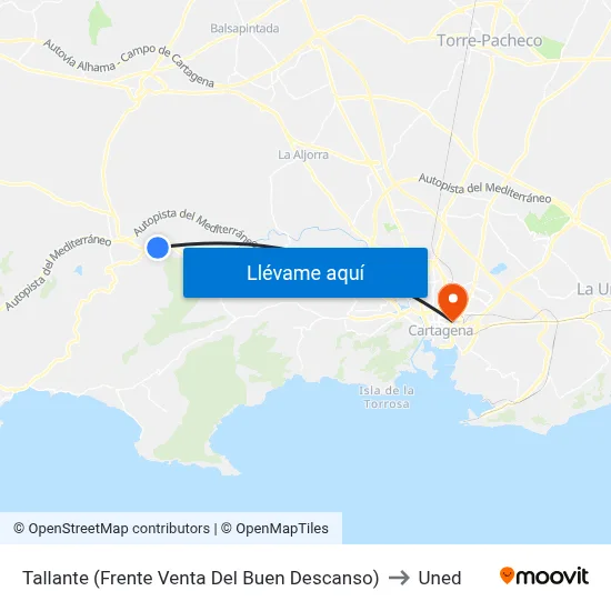 Tallante (Frente Venta Del Buen Descanso) to Uned map