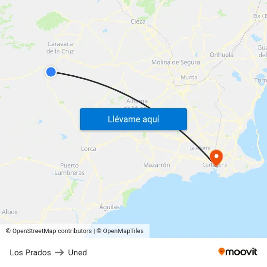 Los Prados to Uned map