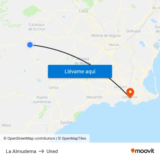 La Almudema to Uned map