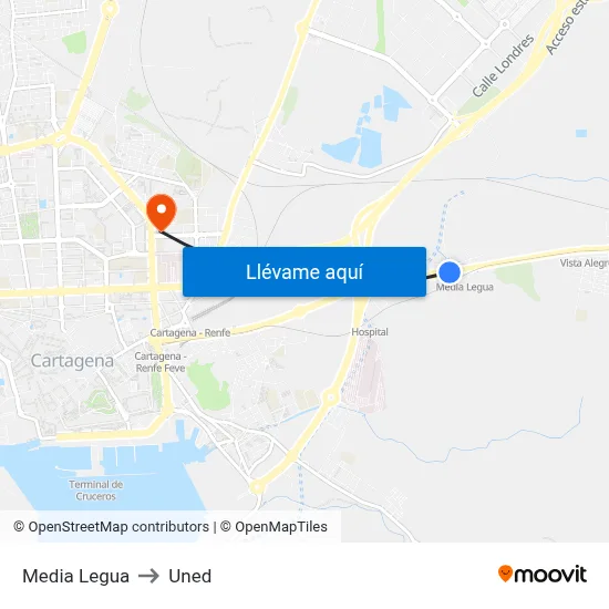 Media Legua to Uned map