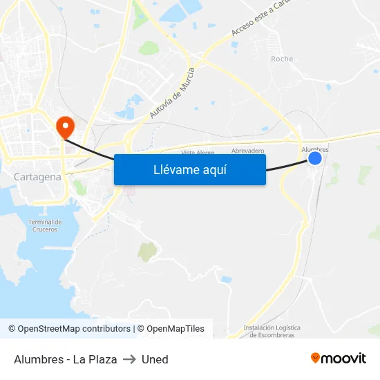 Alumbres - La Plaza to Uned map