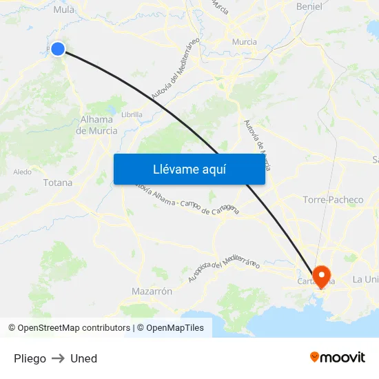 Pliego to Uned map